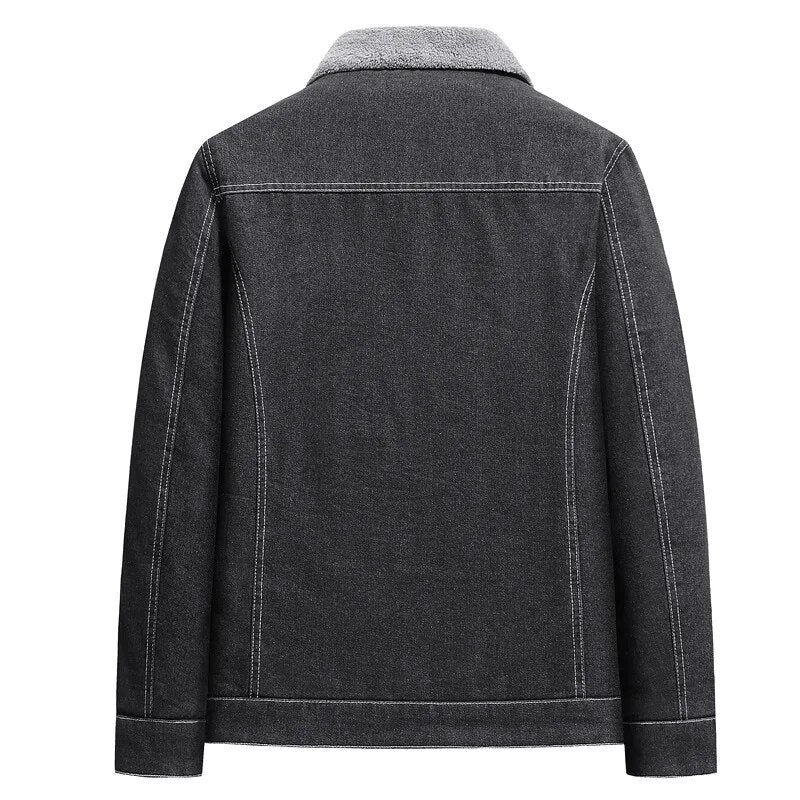 Ingo - Herren Dicke Warme Lammfellmantel Enge Denimjacke