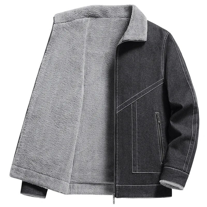 Ingo - Herren Dicke Warme Lammfellmantel Enge Denimjacke