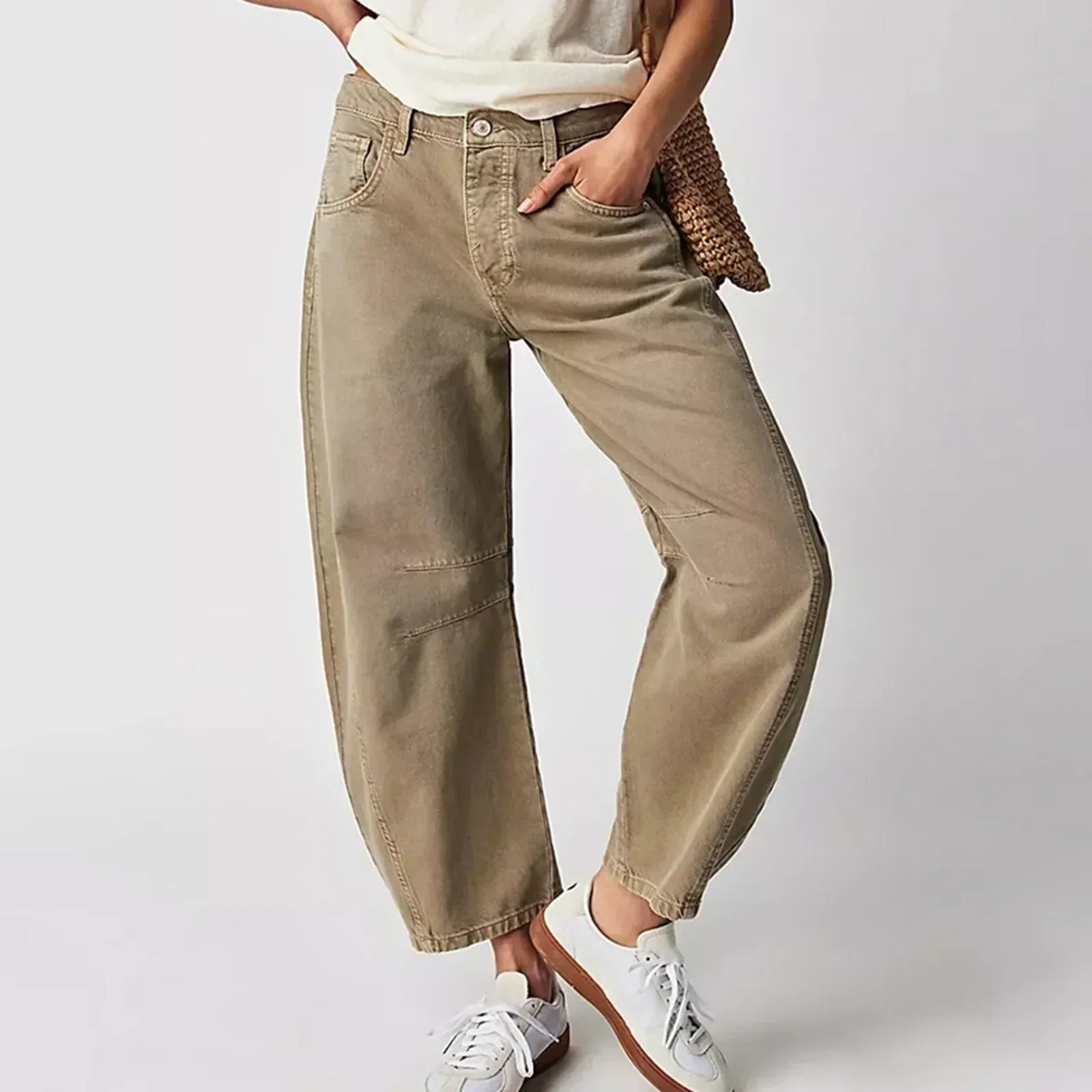 Yareli | Damen Hohe Taille Lässig Hose | Weitem Bein