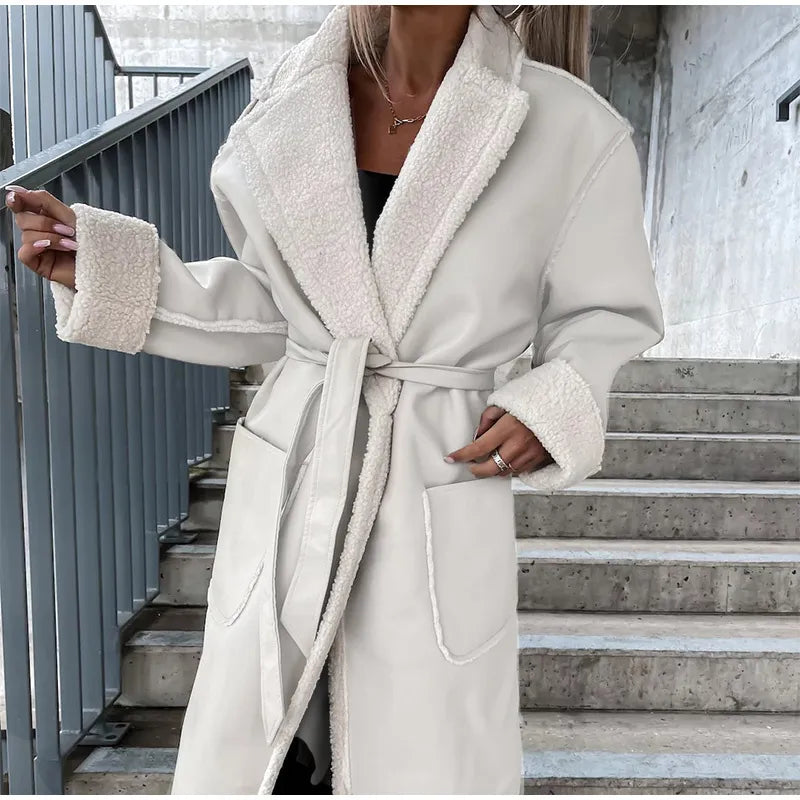 Adella - Lange Lederjacke mit Pelz