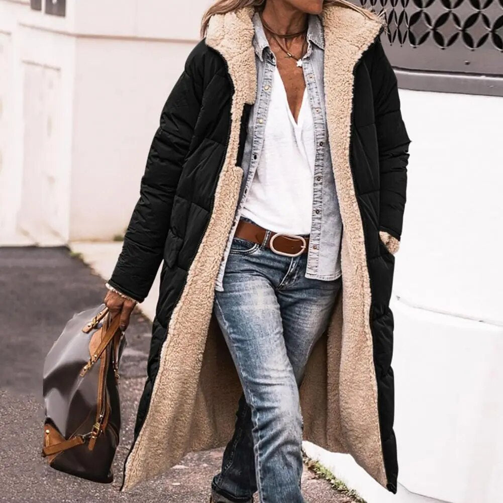 DualWarm – Wendbare lange Pufferjacke mit Kapuze für doppelte Flexibilität