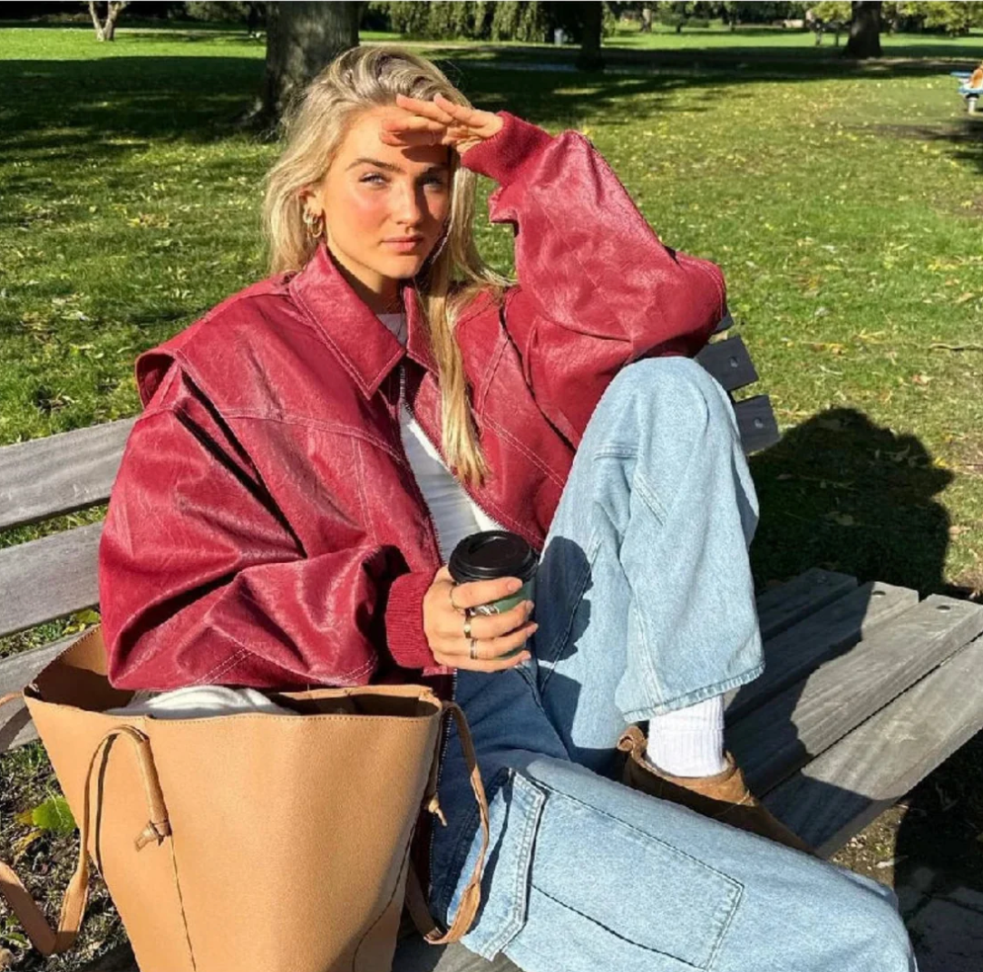 Faye - Trendige und elegante Oversize-Lederjacke
