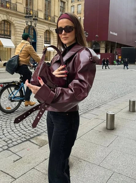 Elegante kurze Lederjacke für Damen - Ideal für Herbst und Winter
