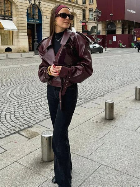 Elegante kurze Lederjacke für Damen - Ideal für Herbst und Winter