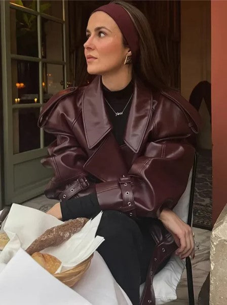 Elegante kurze Lederjacke für Damen - Ideal für Herbst und Winter