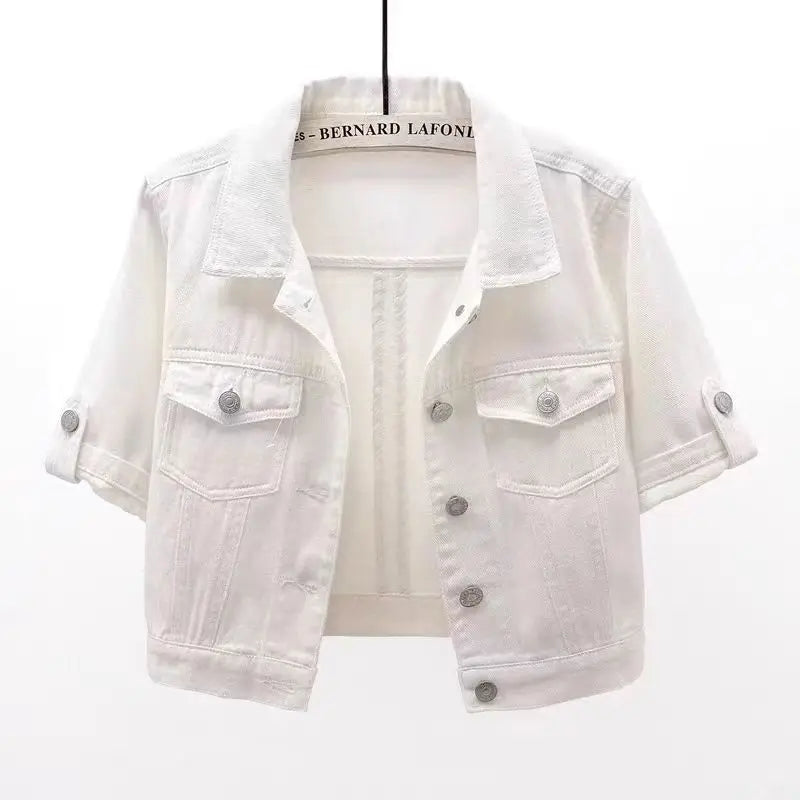 Mezzi - Einfarbige Jeansjacke mit kurzen Ärmeln