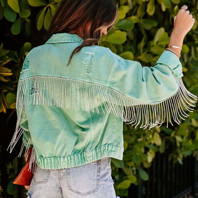 Jackie - Jeansjacke mit Glitzer Fransen