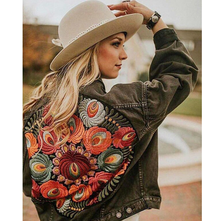 Jackina - Graue Boho-Jeansjacke – Perfekte Kombination aus Stil und Komfort