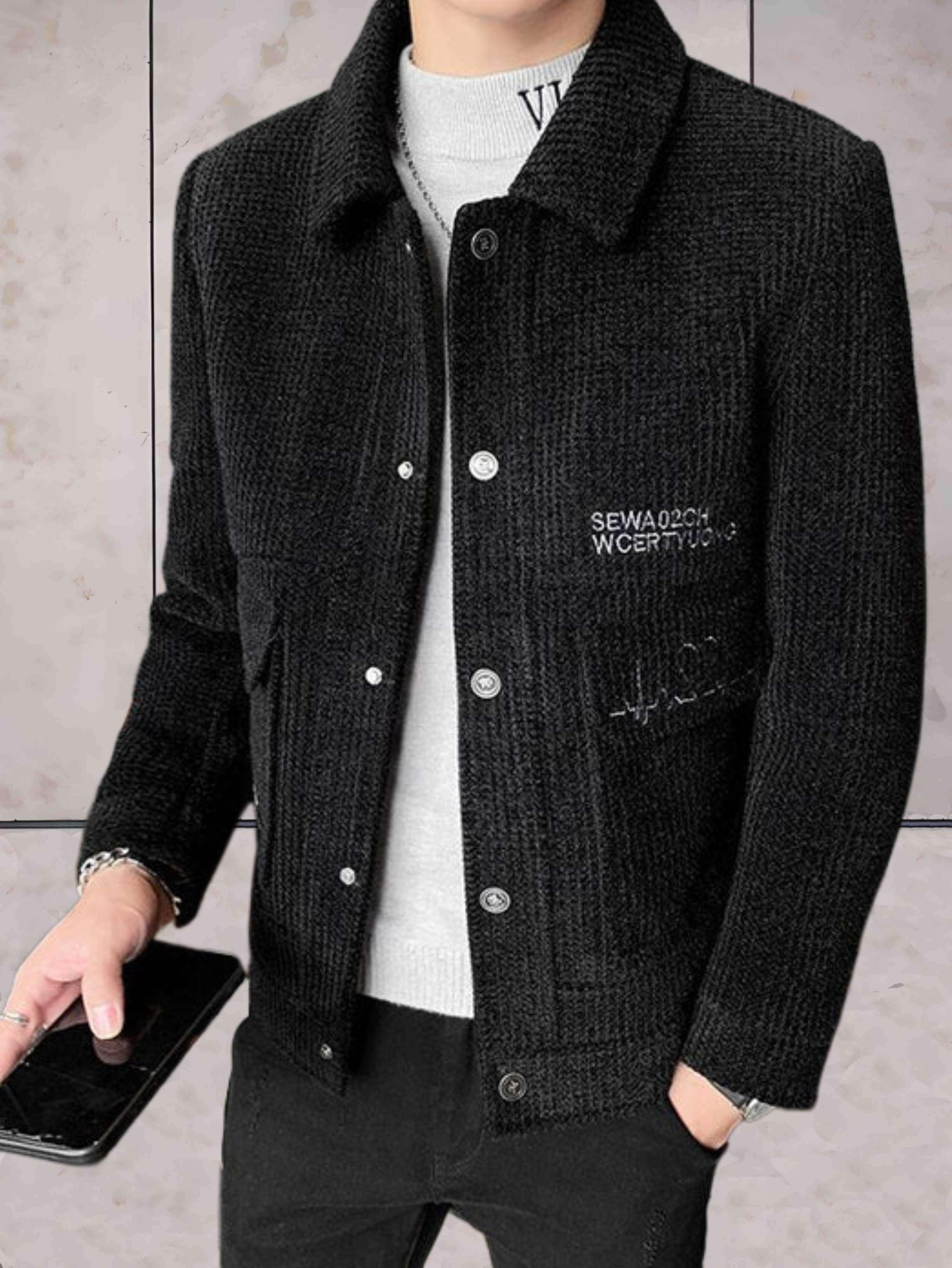 Tristan - Lässige Jacke aus gewebtem Stoff mit Kragen und Knopfverschluss