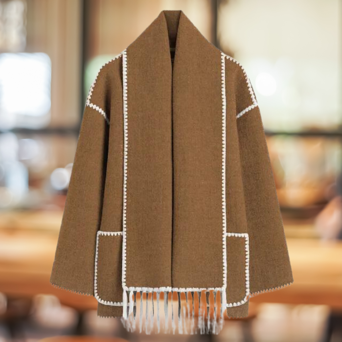 Schicker langer Blazer mit einfacher Knopffront und passendem Schal