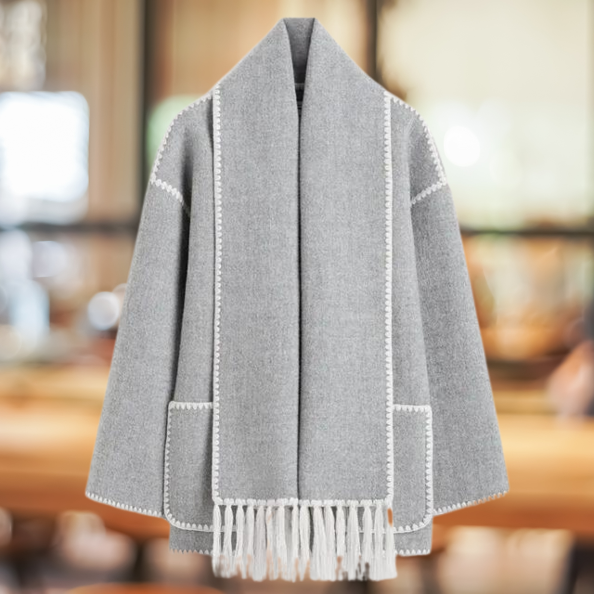 Schicker langer Blazer mit einfacher Knopffront und passendem Schal