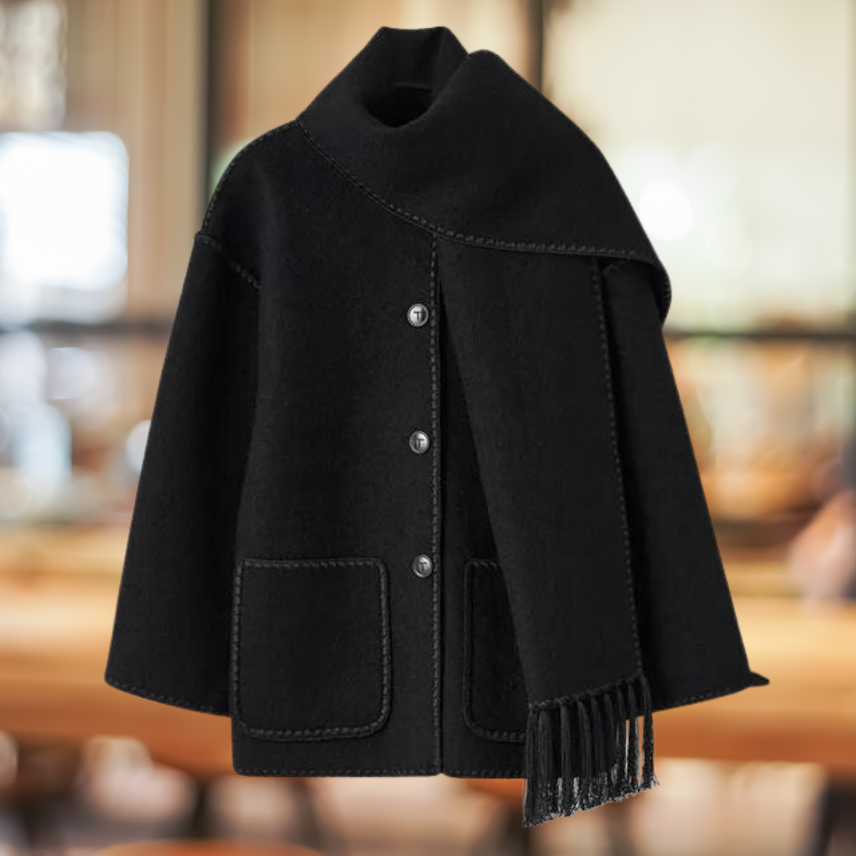 Schicker langer Blazer mit einfacher Knopffront und passendem Schal