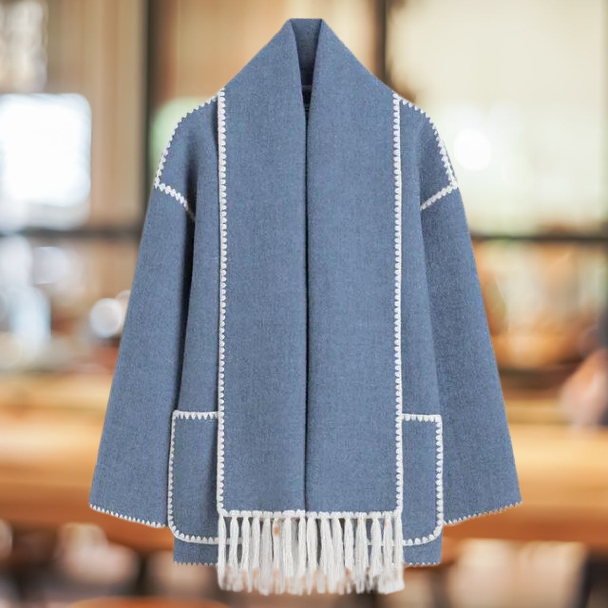 Schicker langer Blazer mit einfacher Knopffront und passendem Schal