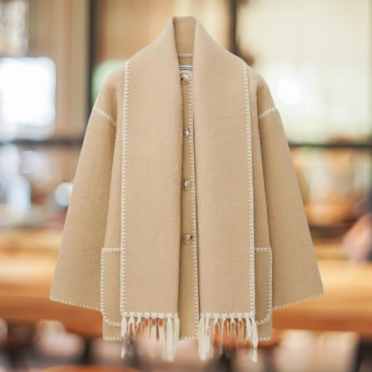 Schicker langer Blazer mit einfacher Knopffront und passendem Schal
