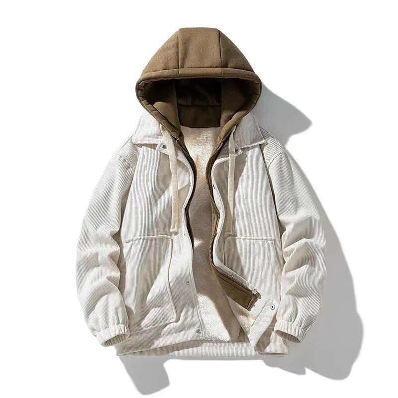 Herrenjacke aus samtigem Cord mit Kapuze - Ultra bequem und gefüttert