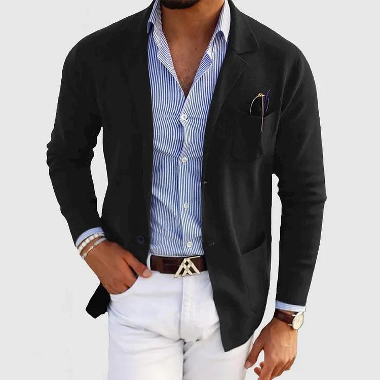 Elegante Herrenjacke mit langen Ärmeln, praktischen Taschen und umgeschlagenem Kragen, einfarbig