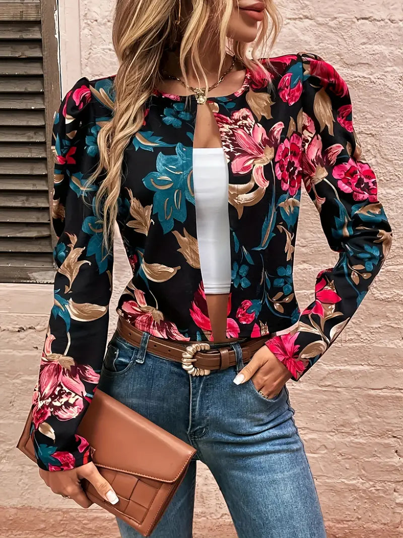 Shauna – Jacke mit Blumenmuster und offener Vorderseite