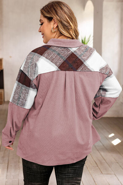 PlaidPrime – Plus-Size kariertes Sakko mit Druckknopfverschluss und Taschen