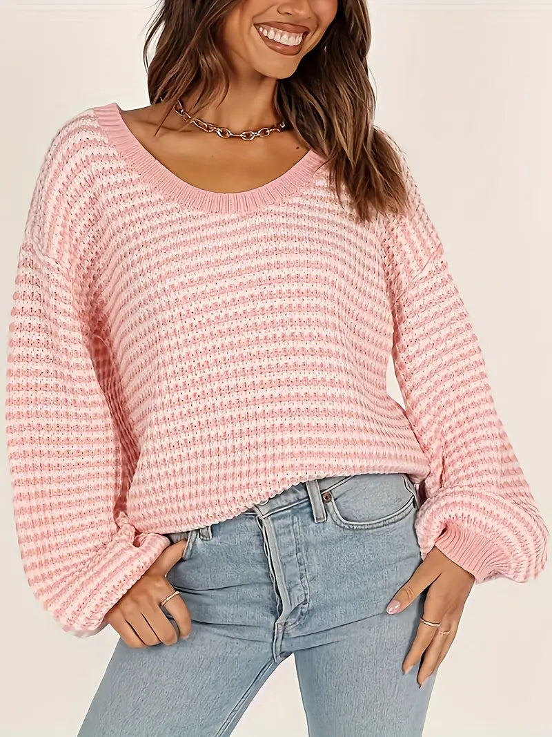 Elly – Gestrickter Pullover mit Rundhalsausschnitt und Puffärmeln