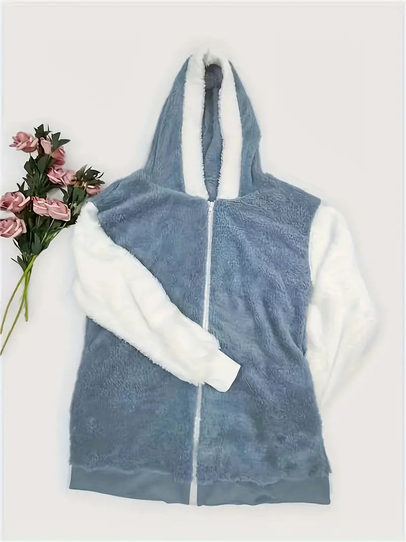 Gwyneth - Gestrickte Plüschjacke mit Kapuze
