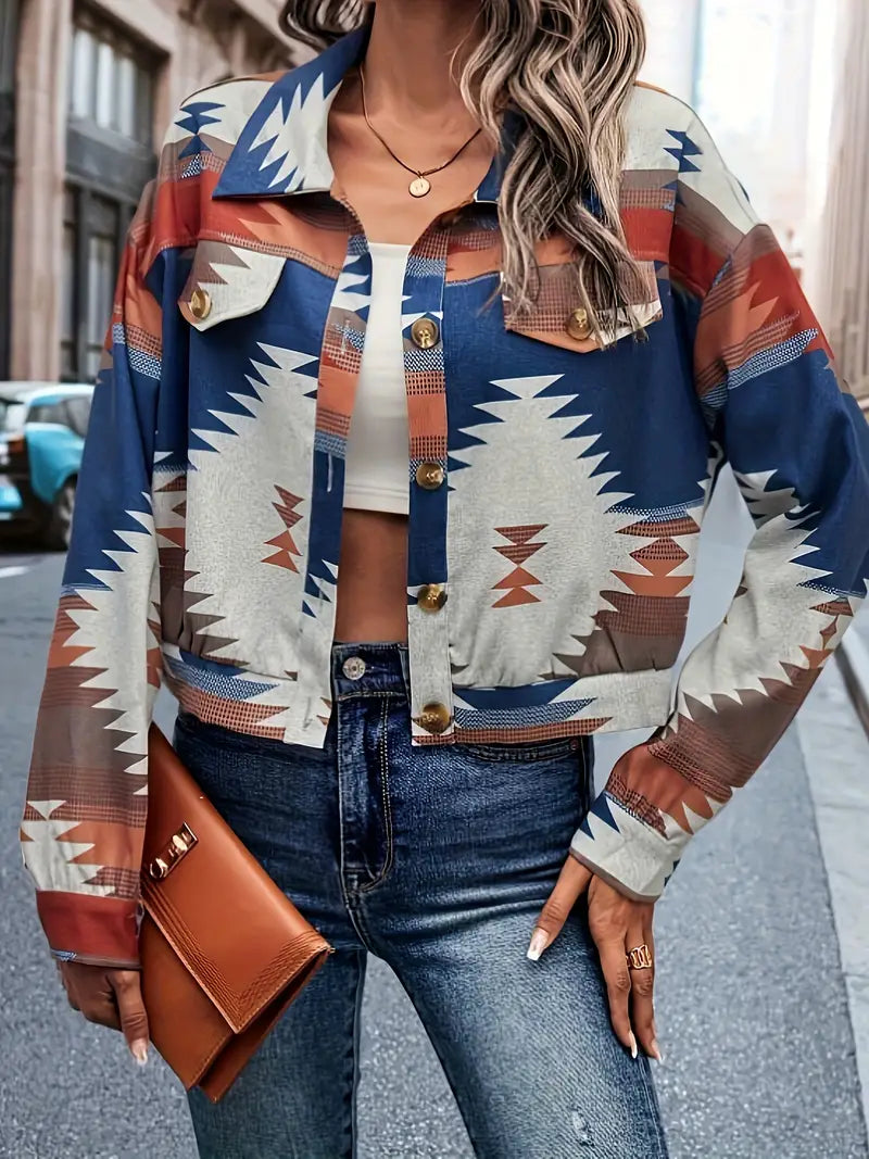 Carlotta – Elegante Jacke mit Kragen und Geo-Print