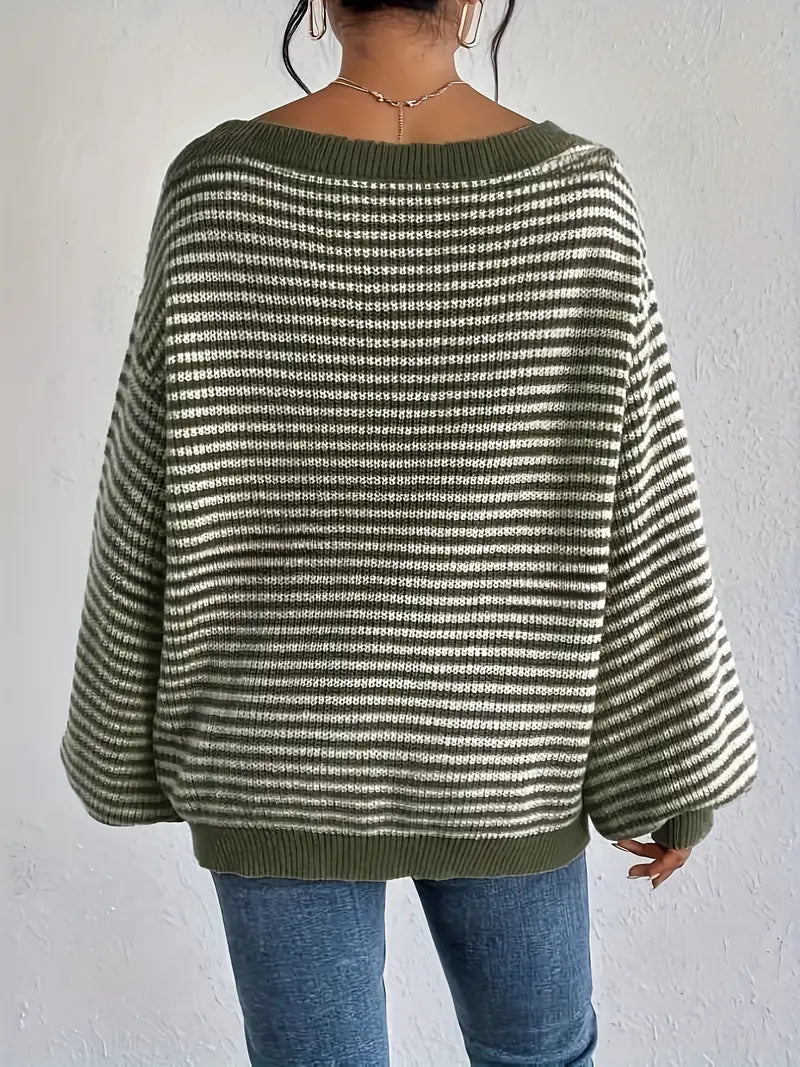 Elly – Gestrickter Pullover mit Rundhalsausschnitt und Puffärmeln