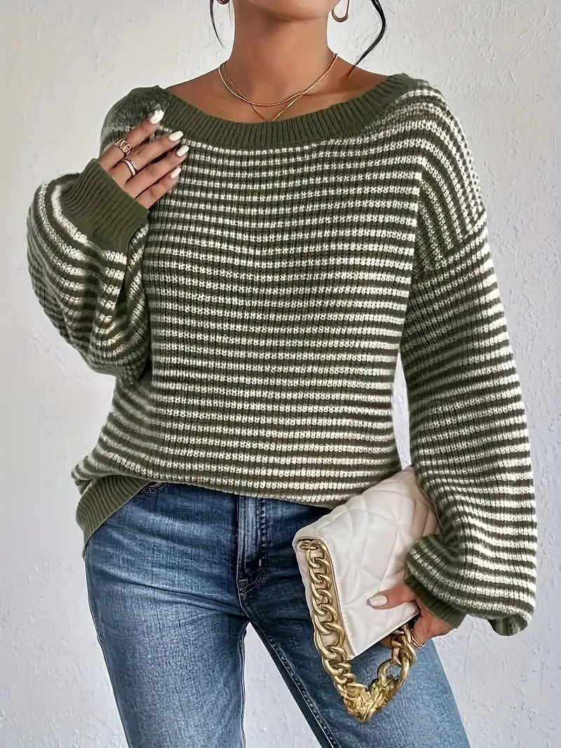 Elly – Gestrickter Pullover mit Rundhalsausschnitt und Puffärmeln