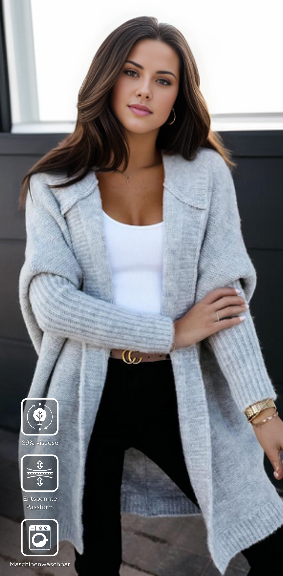 Carmela - Oversize Boxy-Langarm-Strickjacke mit Kapuze