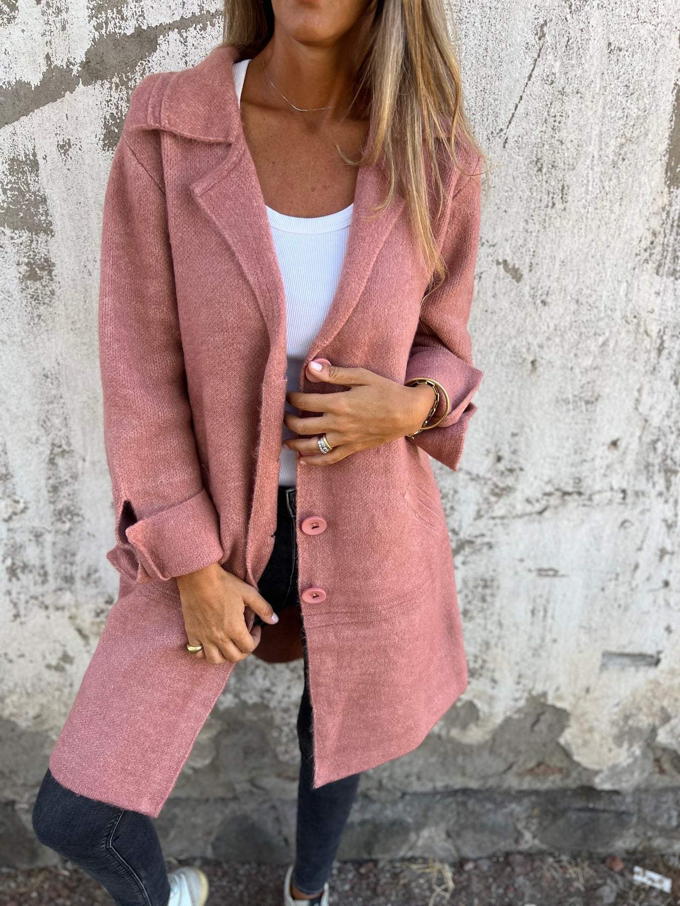 Jill | Eleganter lässiger langer Mantel mit Revers