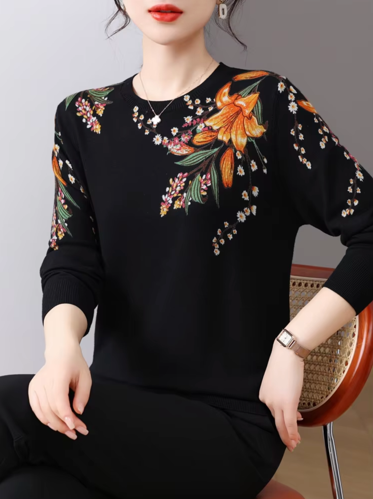 Courtney – Baumwollpullover mit Blumenmuster