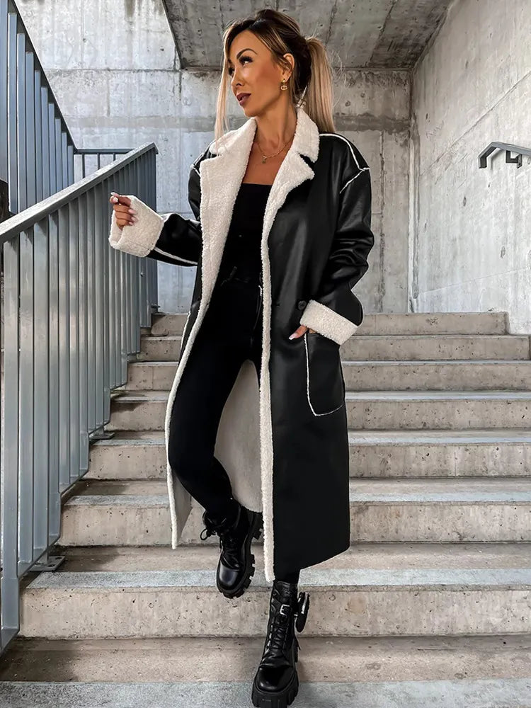 Adella - Lange Lederjacke mit Pelz
