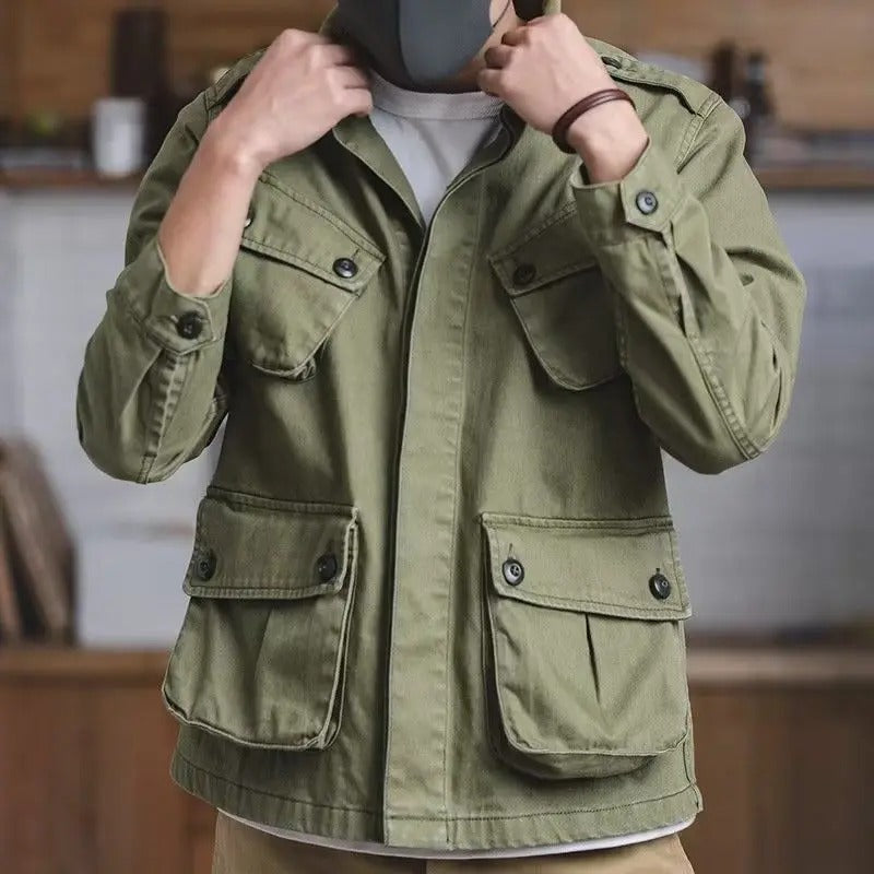 Charles Jacke - Lässige grüne Militärjacke mit mehreren Taschen für Männer