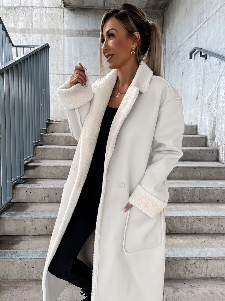 Adella - Lange Lederjacke mit Pelz