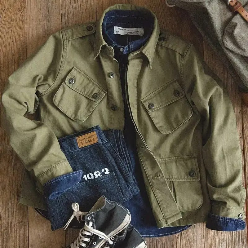 Charles Jacke - Lässige grüne Militärjacke mit mehreren Taschen für Männer
