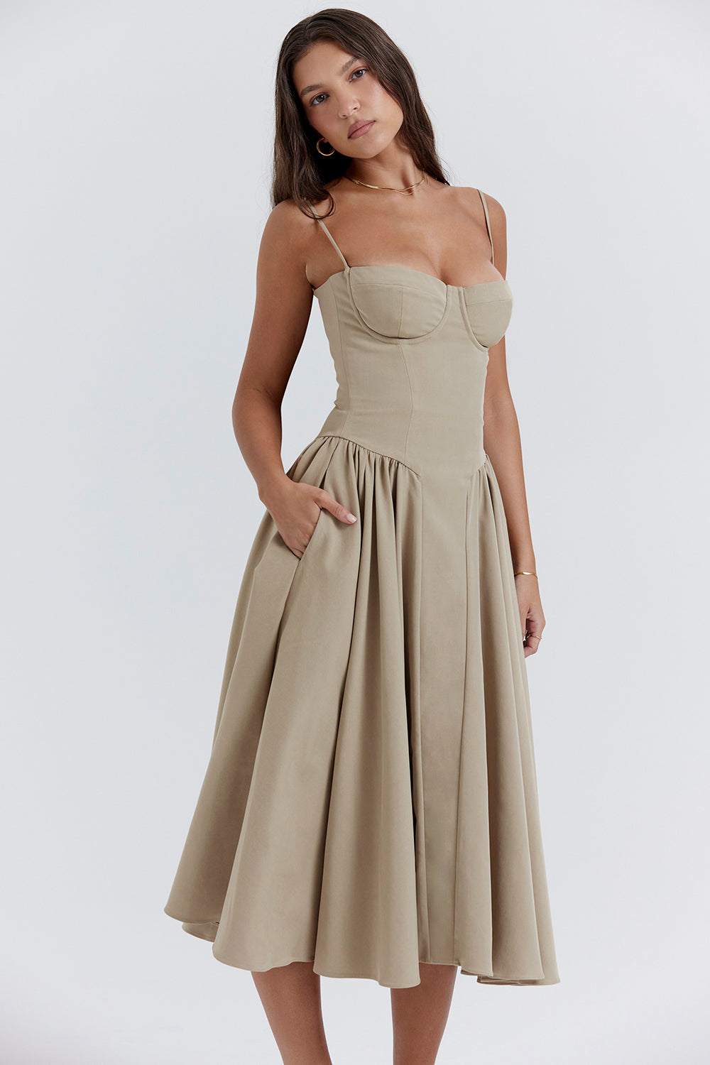 Evelina | Twill Korsett Midi Kleid