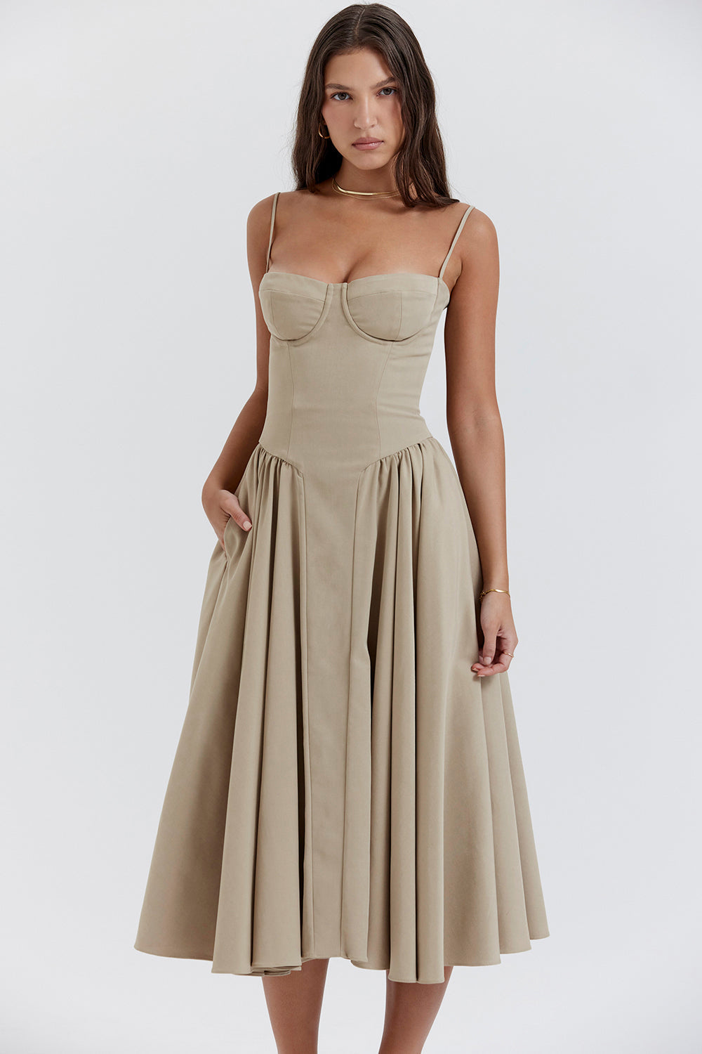 Evelina | Twill Korsett Midi Kleid