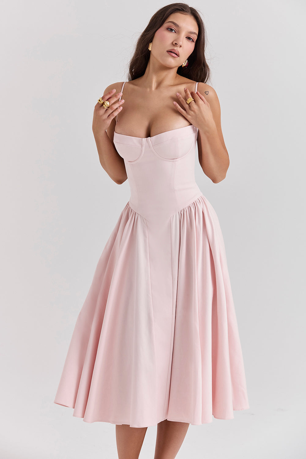 Evelina | Twill Korsett Midi Kleid