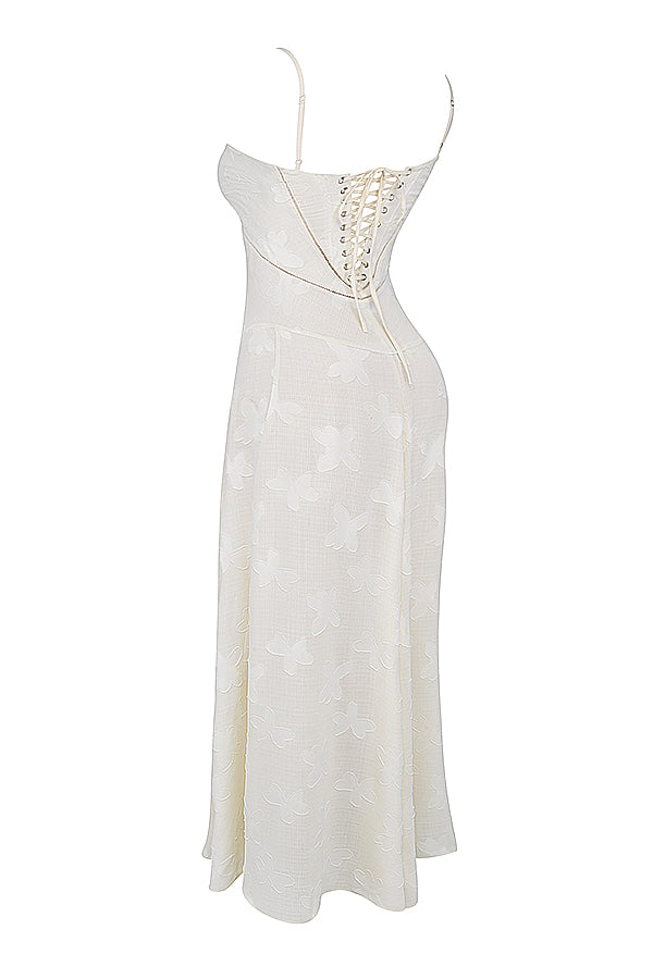 Sabine | Cremefarbenes Vintage Maxikleid