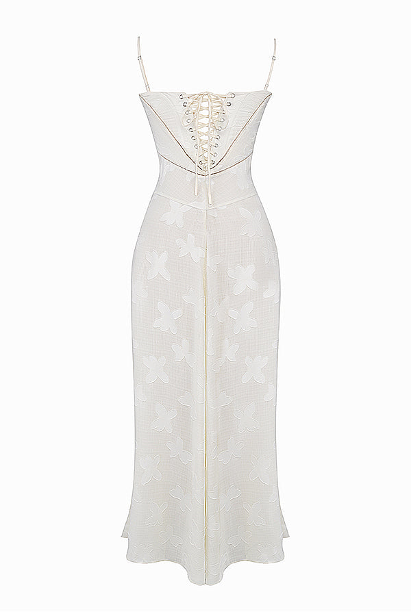 Sabine | Cremefarbenes Vintage Maxikleid