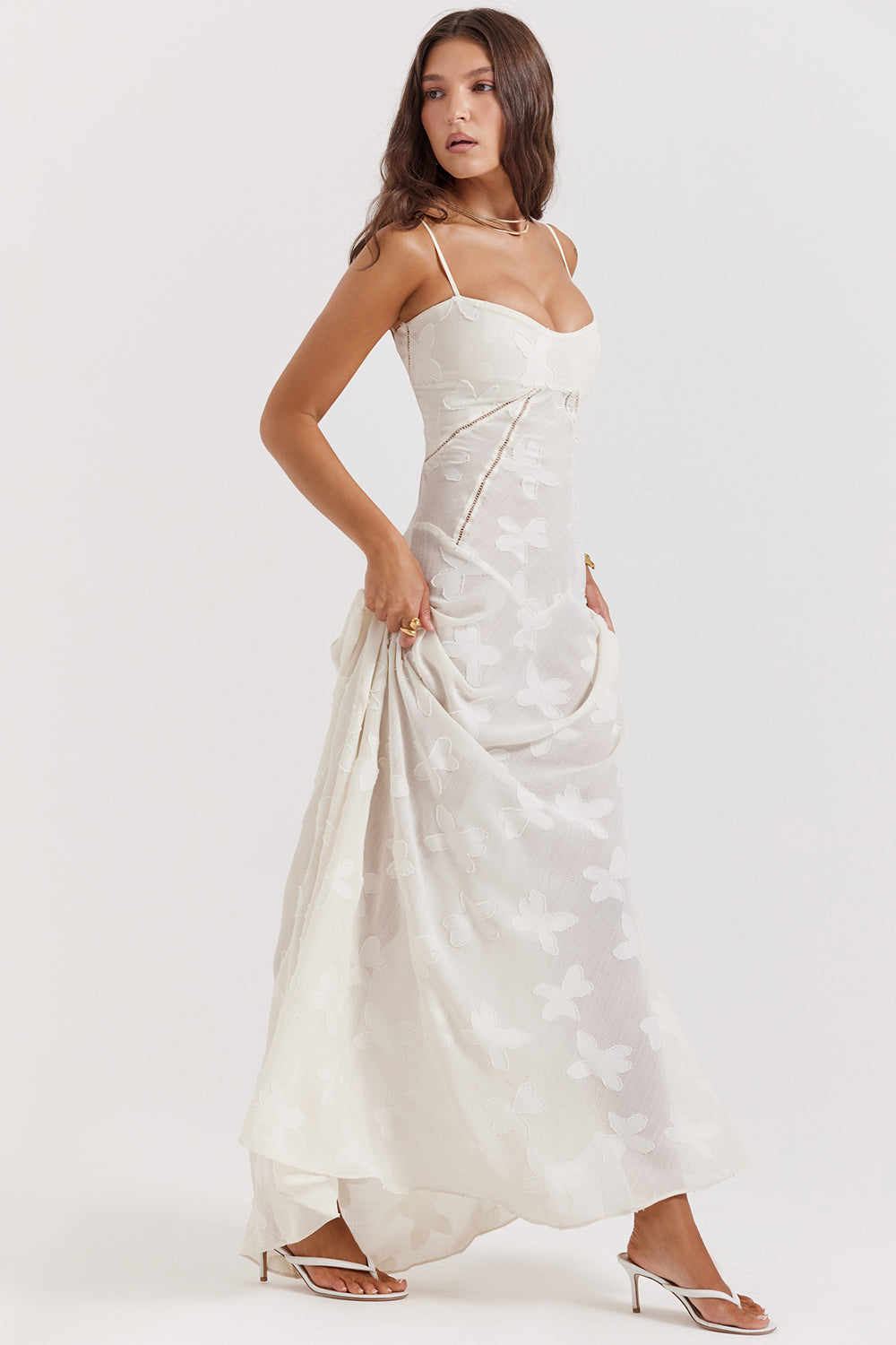 Sabine | Cremefarbenes Vintage Maxikleid
