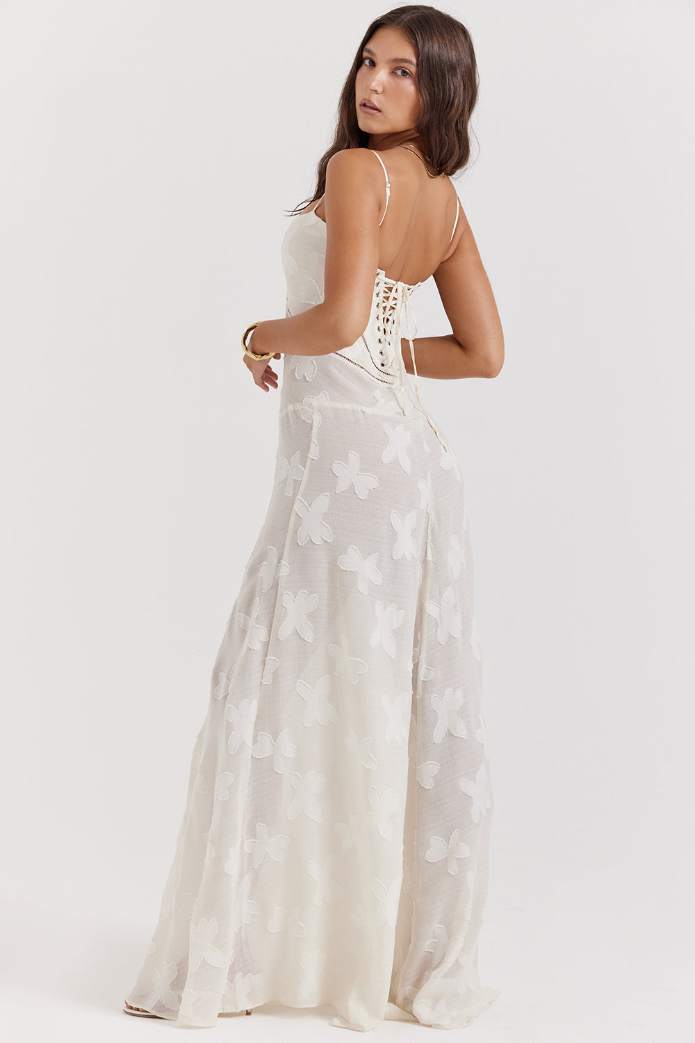Sabine | Cremefarbenes Vintage Maxikleid