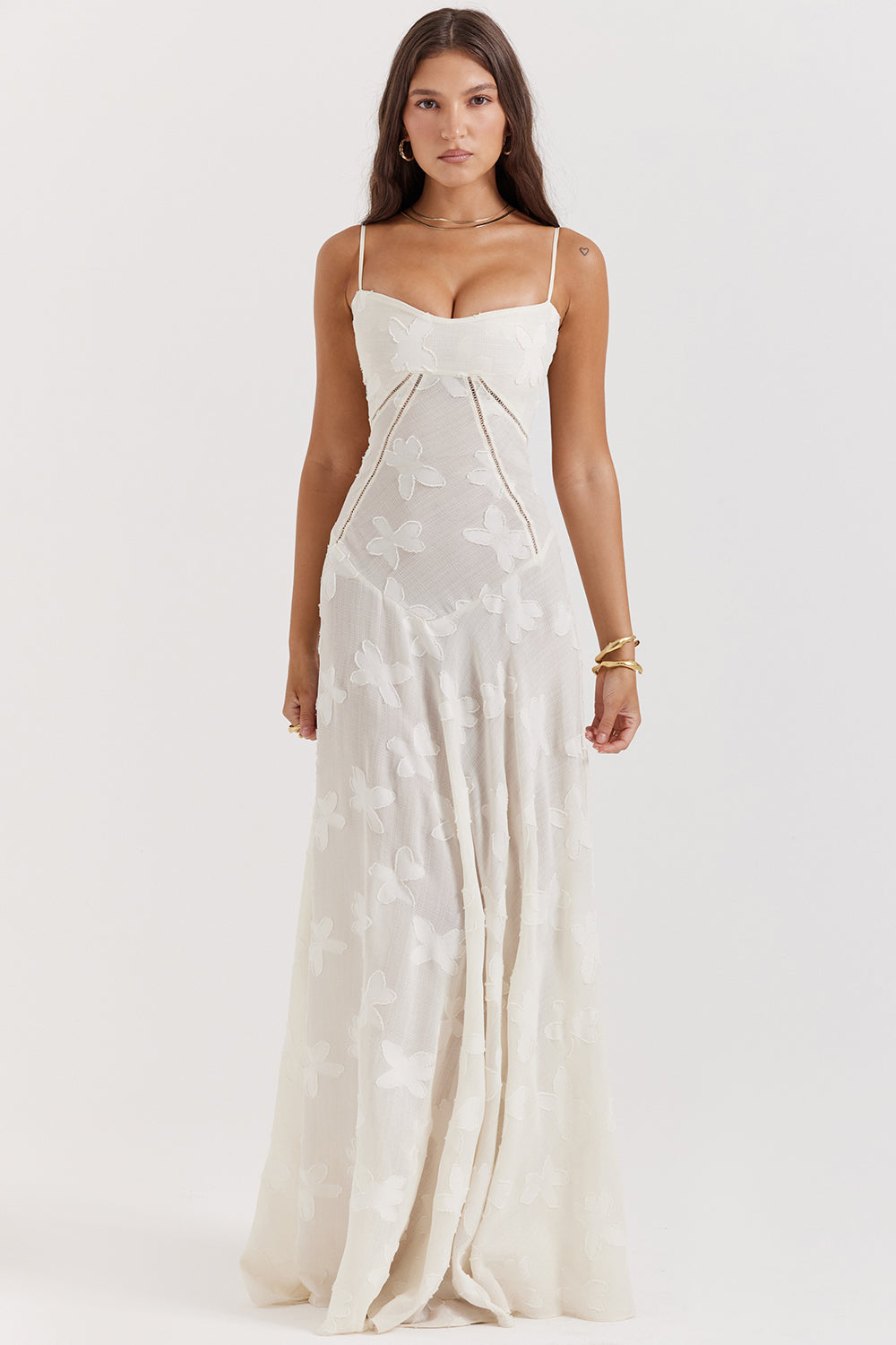 Sabine | Cremefarbenes Vintage Maxikleid