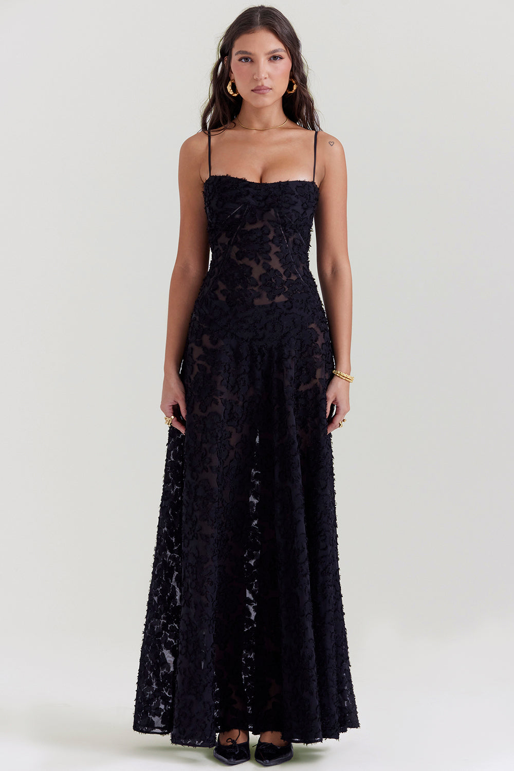 Sabine | Cremefarbenes Vintage Maxikleid