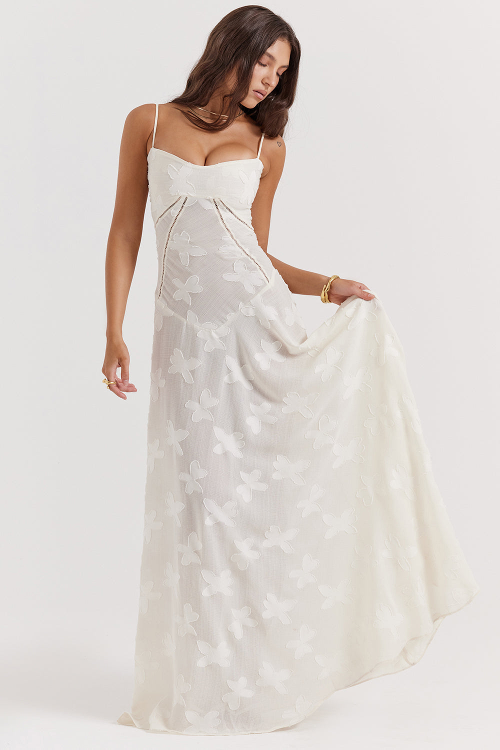Sabine | Cremefarbenes Vintage Maxikleid