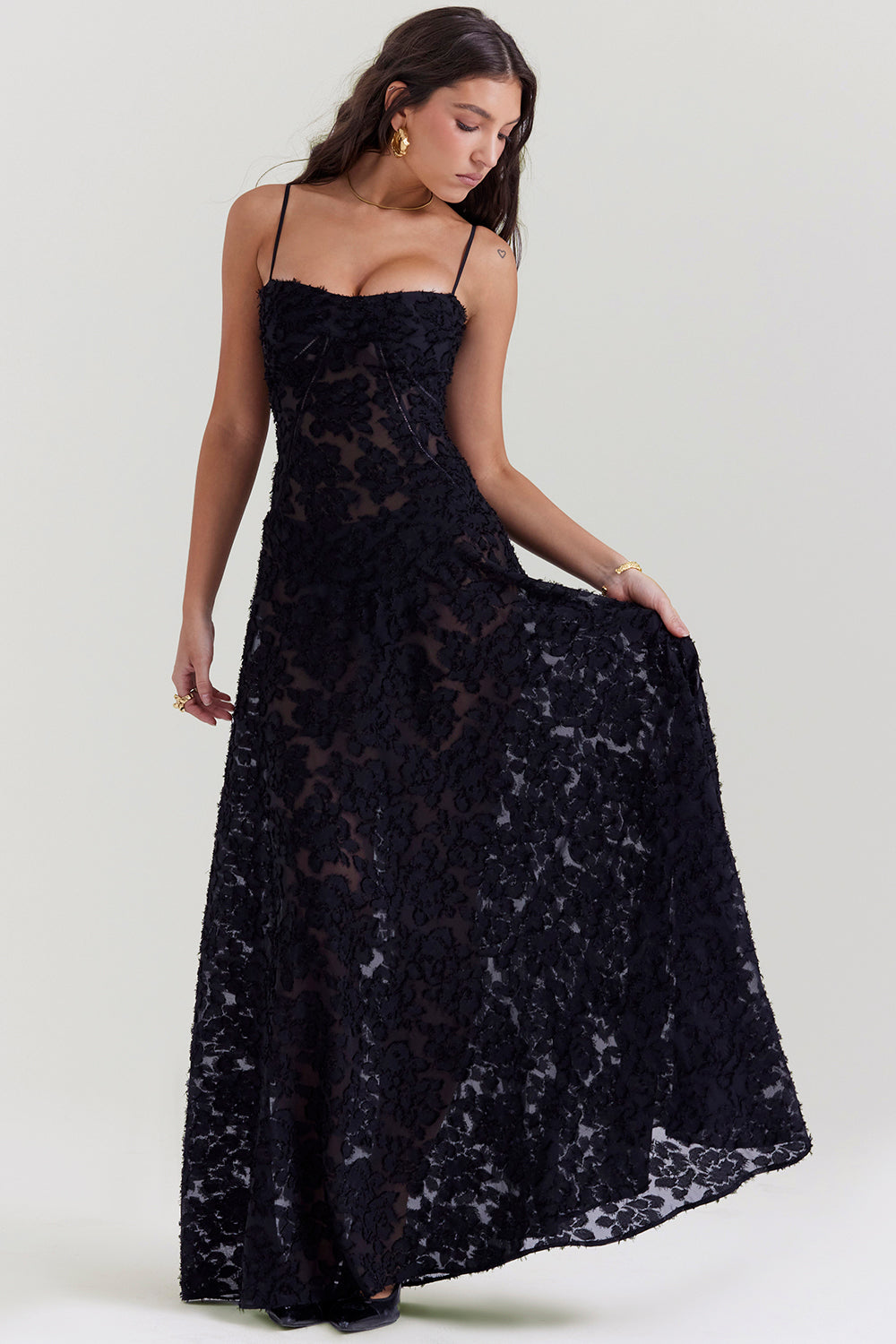 Sabine | Cremefarbenes Vintage Maxikleid