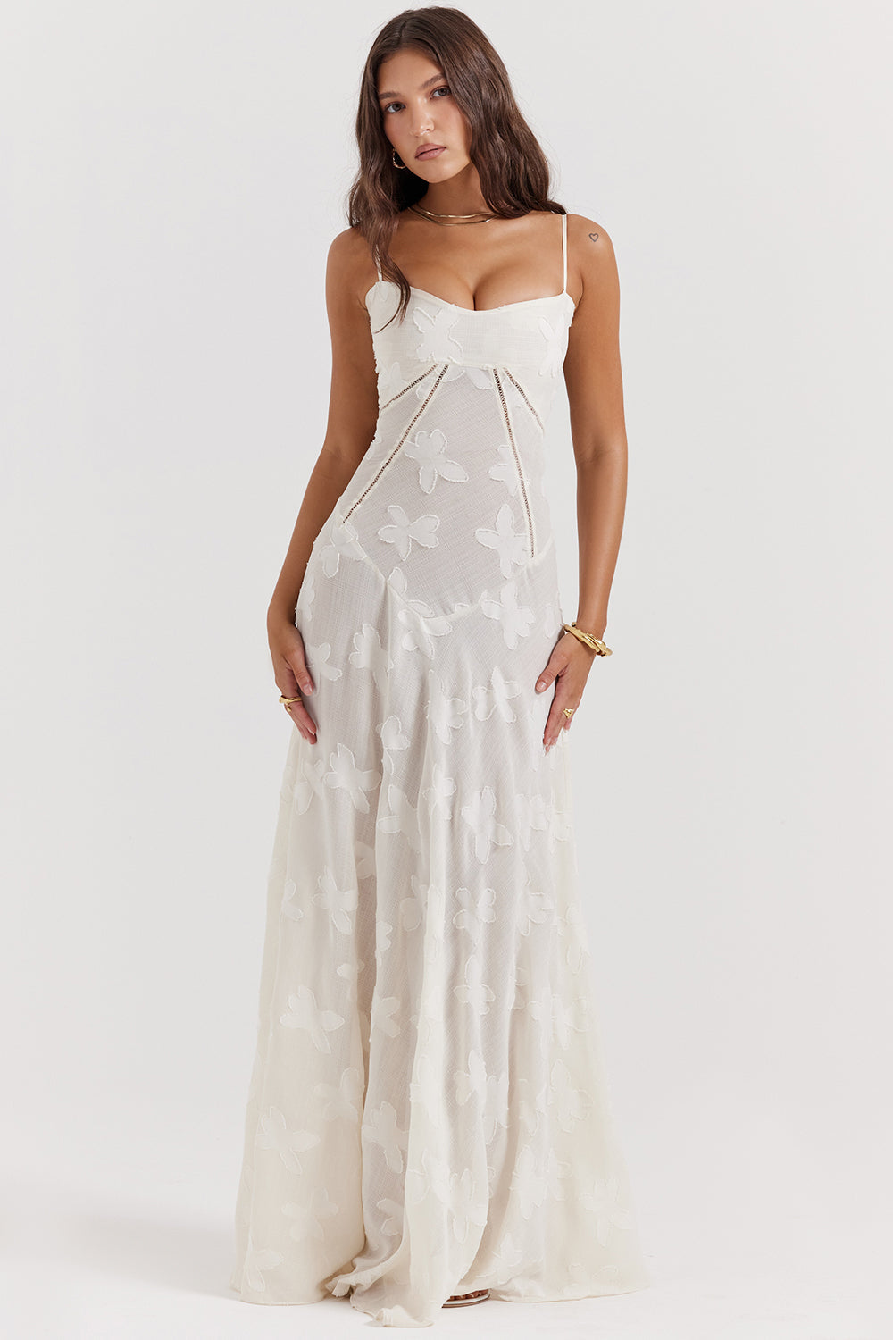 Sabine | Cremefarbenes Vintage Maxikleid
