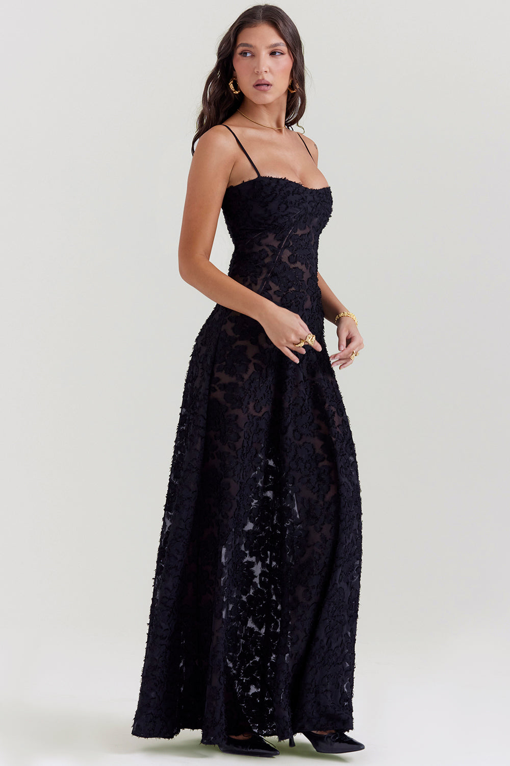 Sabine | Cremefarbenes Vintage Maxikleid