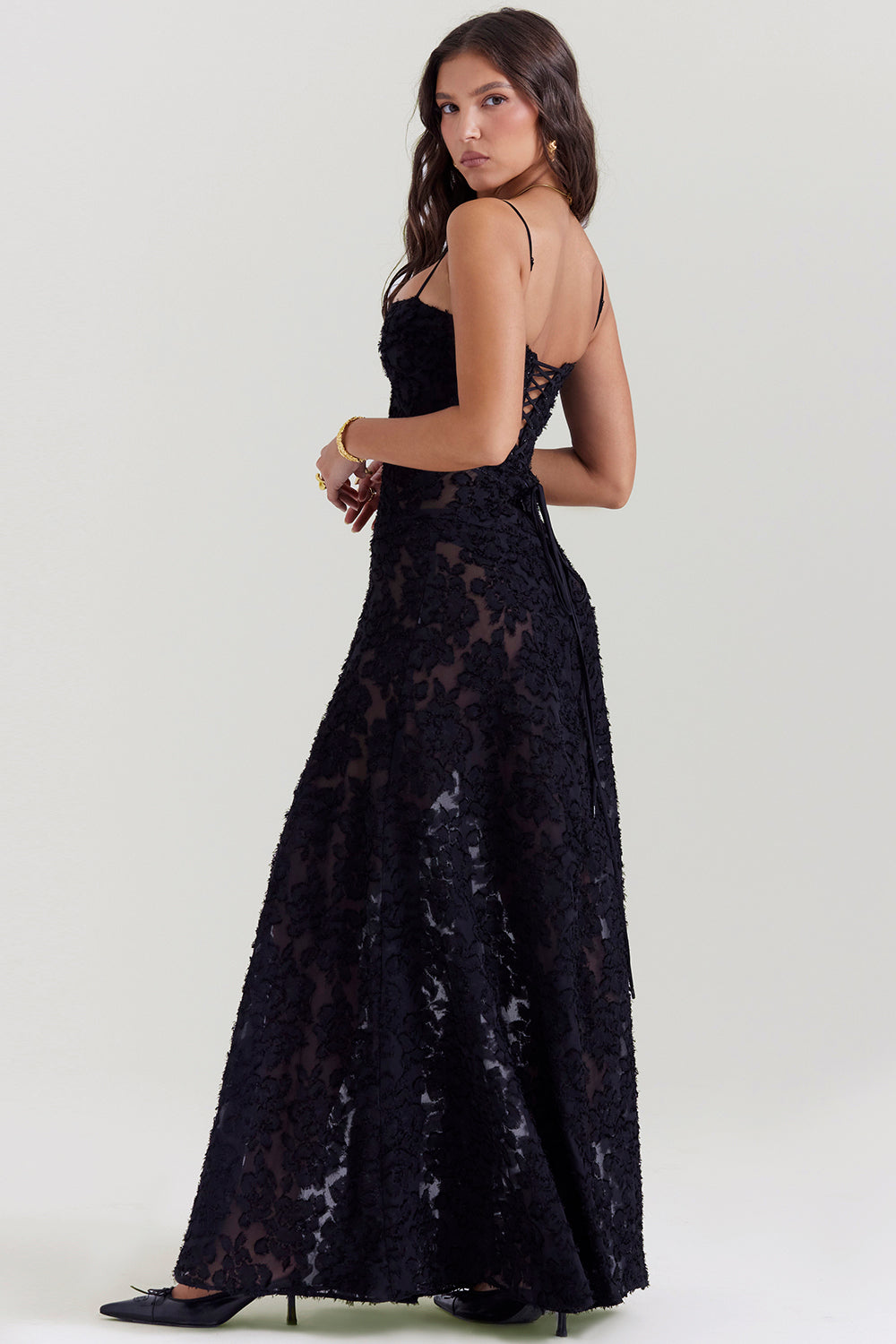 Sabine | Cremefarbenes Vintage Maxikleid