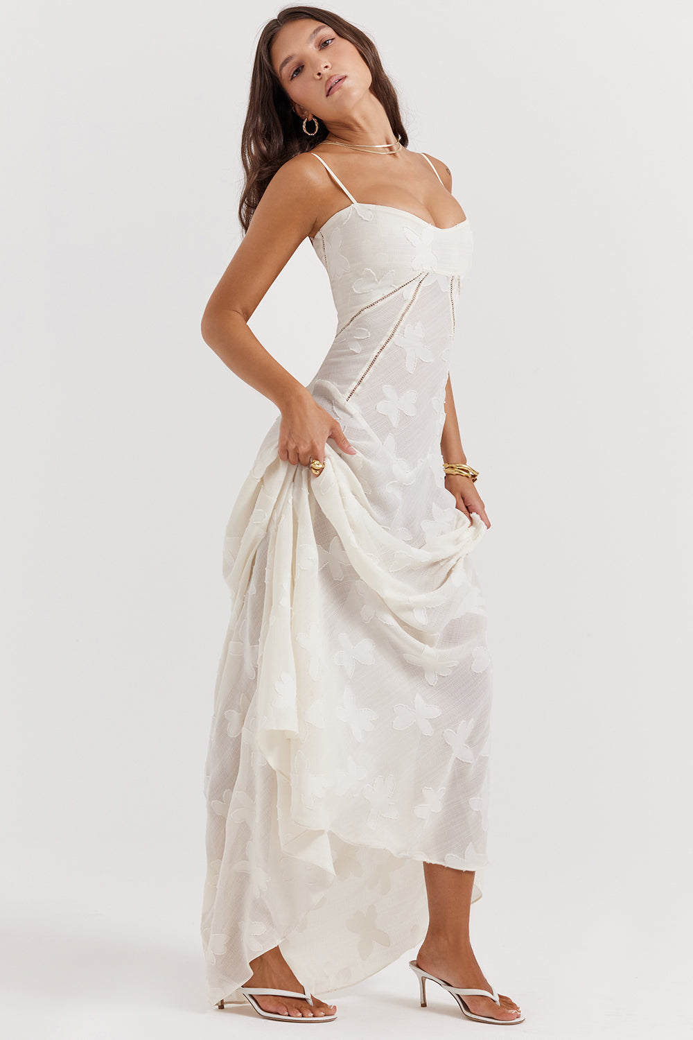Sabine | Cremefarbenes Vintage Maxikleid