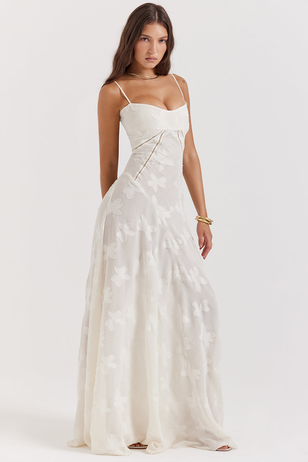 Sabine | Cremefarbenes Vintage Maxikleid